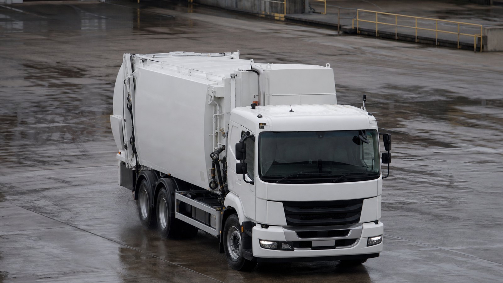 A collection truck arriving at a recycling facility